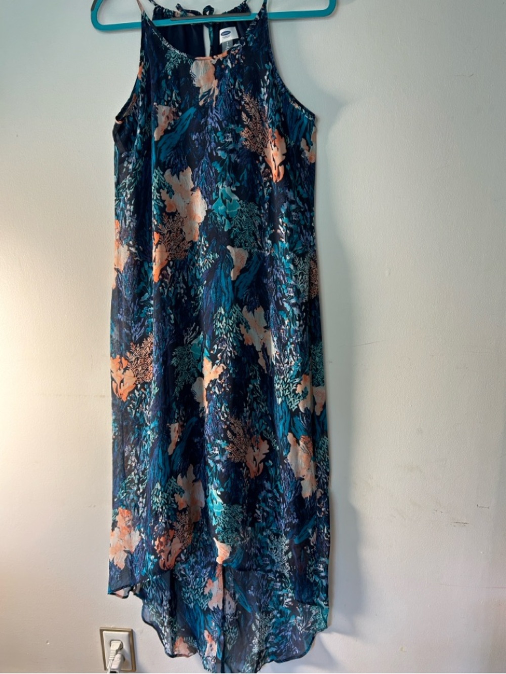 OLD NAVY Coral Reef Floral Chiffon Hi-Lo Trapeze Maxi Dress SZ SP Tall